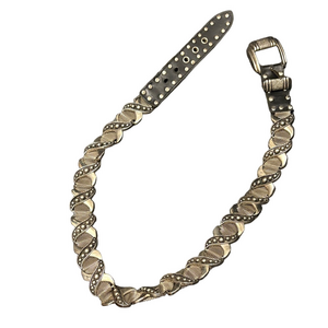 Men's Black Leather and Silver Metal X Belt